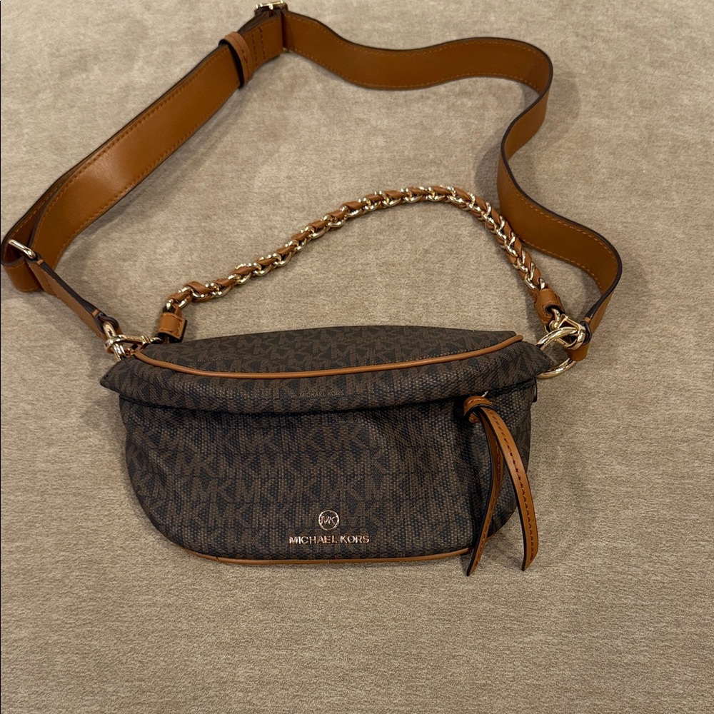 Michael Kors Tan and Brown Logo Belt Bag